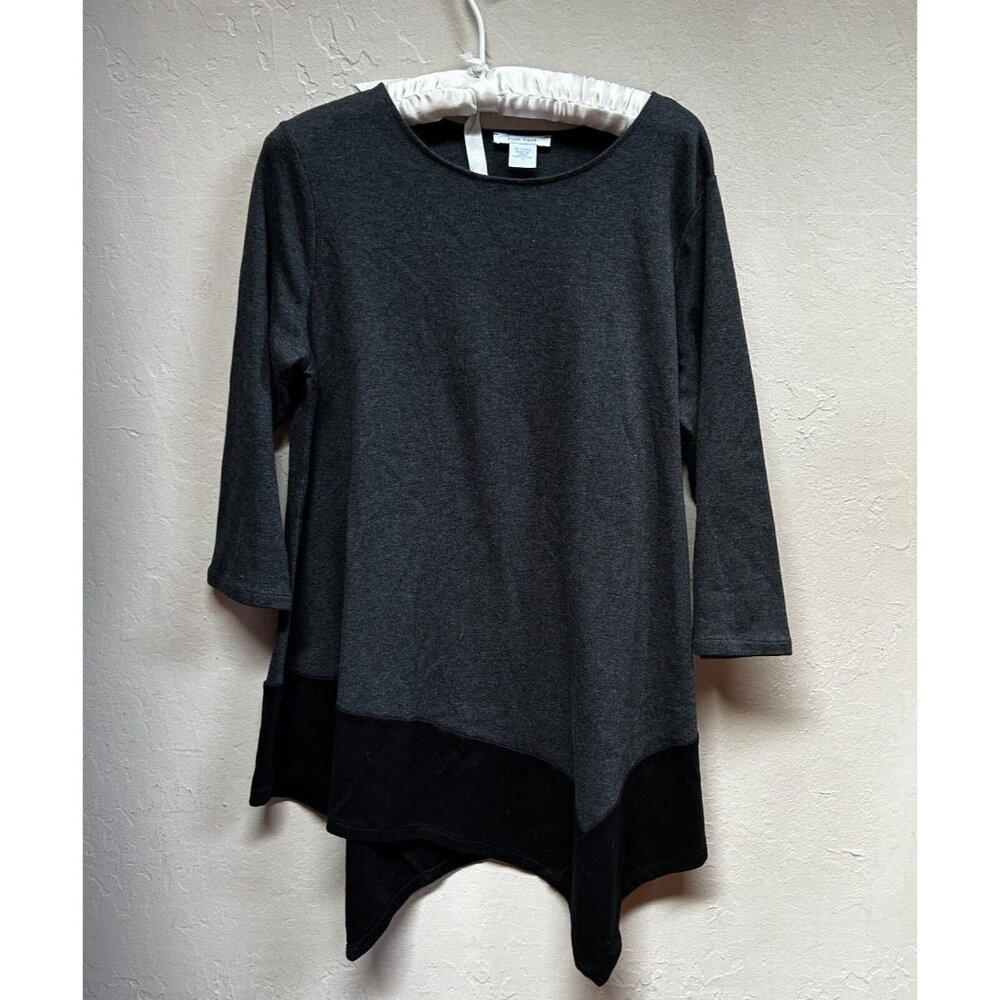 Joan Vass Womens 3/4 Sleeve Asymmetric Tunic Top Size 1 Colorblock Gray Black